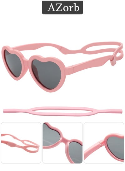 Buy Baby Sunglasses with Silicone Strap Polarized Heart Shaped Shades TPE Frame Sun Glasses  Adjustable for Kids Boys Girls Toddler Infant Age 0-3 Years Pink in Saudi Arabia