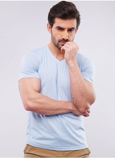 Buy Sky Blue V-Neck T-Shirt in UAE