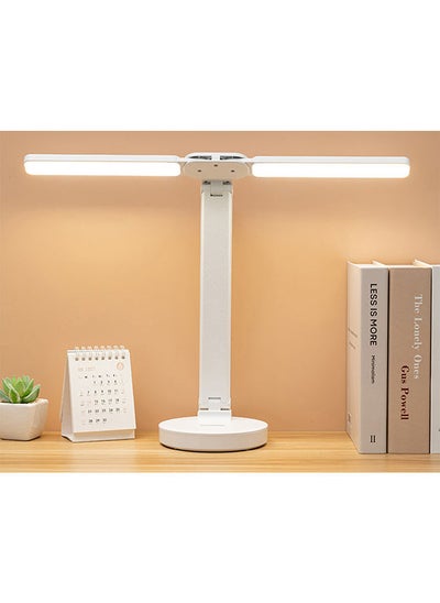 Buy Portable Foldable and Adjustable Double Lamp Cap 3 Color Temperatures LED Eye-Caring USB Powered Desk Light White For Dormitory in Saudi Arabia