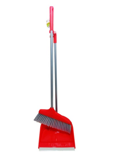 Buy Long Handled Dustpan and Brush Set - Heavy Duty Dustpan and Brush Set with Adjustable Long Handle for Indoor and Outdoor Use (59cm) - Ideal for Household Cleaning and Sweeping - Red in Saudi Arabia