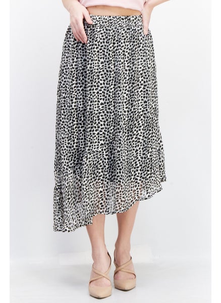 اشتري Women Allover Print Midi Skirt, Grey/Black في الامارات