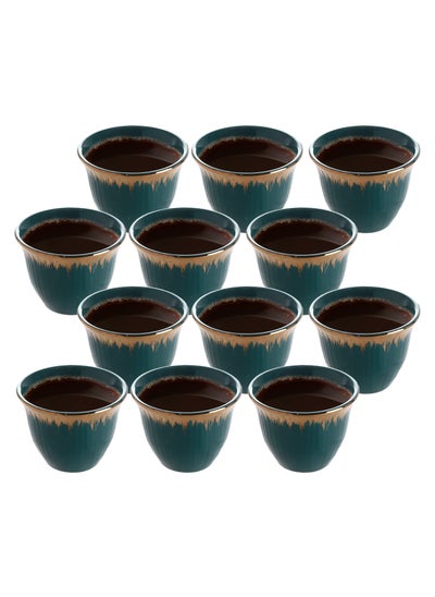 اشتري LIFE SMILE Cawa Cups 12 Pieces Set 88ml, Arabic Traditional Bone China Porcelain NON-TOXIC Coffee Cup, Elegant Design espresso cup, Dishwasher Safe (Green & Gold 2) في الامارات