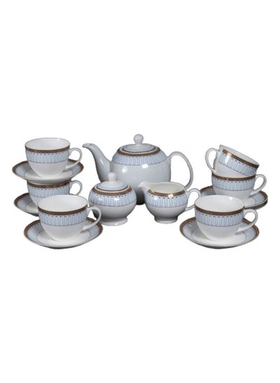 اشتري Empire 17-Pieces Tea Set White Gold/Blue في الامارات