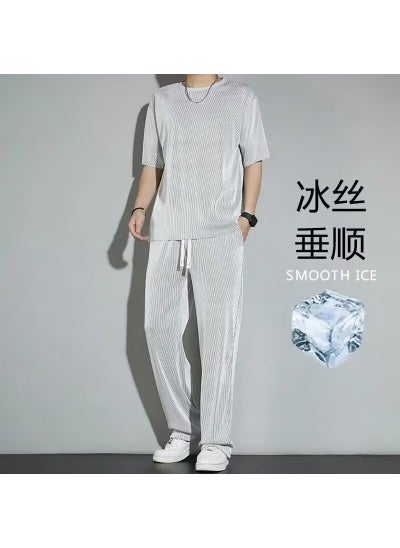 Buy Mens Breathable Silk Blend Summer Suit gray set in UAE