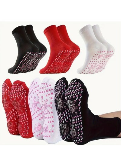 Buy 3 Pair Winter Socks Thermal Self-Heating Sock Winter Foot Massage Socks For Women - Comfortable, Warm, And Massaging (White+Red+Black) in Saudi Arabia