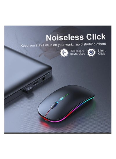 Buy Optical Bluetooth Wireless Mouse and Wifi Rechargeable 2.4GHz Computer Mouse with USB Receiver 900mah Battery (Black) in Saudi Arabia