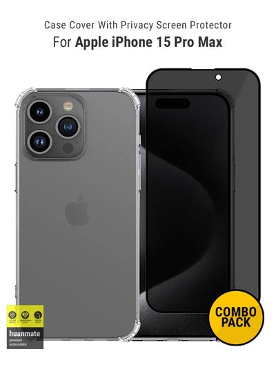 Buy 2 in 1 Protection Pack Of Case Cover With Privacy Screen Protector For Apple iPhone 15 Pro Max Black/Clear in Saudi Arabia