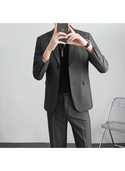 Buy High-end Suit for Boys Light Mature Korean Style Casual Slim-fit Coat Spring and Autumn Fashionable Single Top for Working Youth Dark Gray [single West]] in UAE