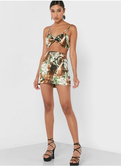 Buy Printed Front Split Mini Skirt in UAE