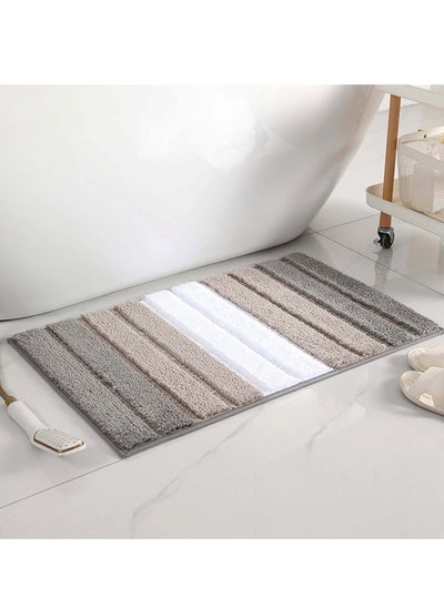 Buy Bathroom Rugs Bath Mat 50x80cm Non-Slip Fluffy Soft Plush Microfiber Shower Carpet Rug Machine Washable Quick Dry Ultra Bath Mats for Tub Bathroom and Shower Silver. in UAE