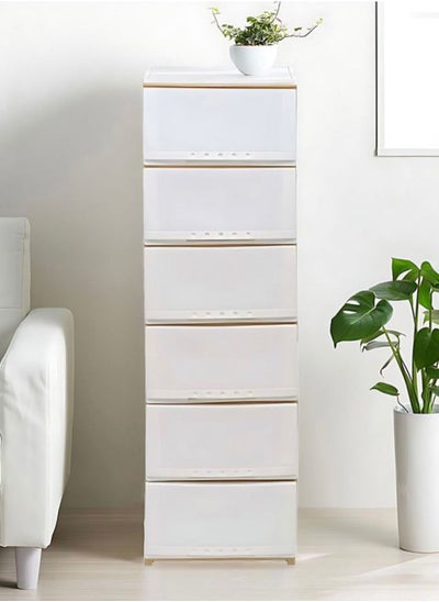 Buy Chest of 6 Drawers White/Beige 42×34×124 cm in Saudi Arabia