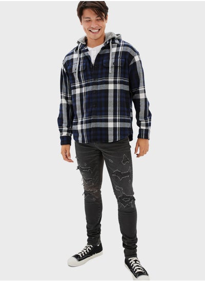 Buy Checked Hooded Shirt in UAE