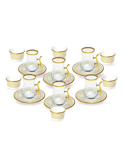 اشتري Tea Cawa Set with Saucer Elegant Turkish Estikana Cups for Tea Coffee Cup for Home Office Set of 18 pcs Made in Turkey - ETS8801 في الامارات