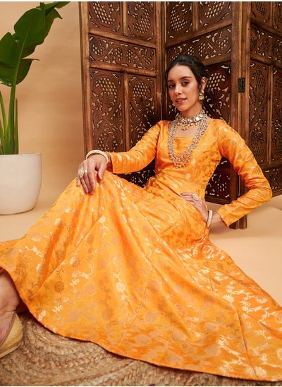 Buy Floral Foil Print Brocade Anarkali Maxi Kurta in Saudi Arabia