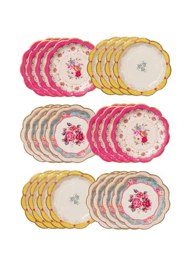 اشتري Vintage Floral Afternoon Tea Party Plates Disposable Tableware for Birthday, Garden Party, Baby Shower, Wedding, Anniversary Pack of 24 (17cm), Pink في الامارات