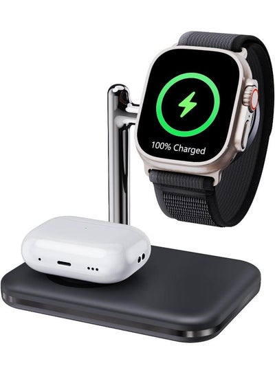 Buy 2 in 1 Charger Stand for Apple Watch and AirPods, Foldable Watch Charging Dock Compatible with Apple Watch Series Ultra/9/8/7/6/Se/5/4/3  (Black) in Egypt