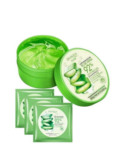 Buy Green Moisturizing Aloe Vera Gel 300ml + 3pcs Aloe Vera Facial Mask 30g in Saudi Arabia