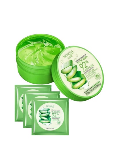 Buy Green Moisturizing Aloe Vera Gel 300ml + 3pcs Aloe Vera Facial Mask 30g in Saudi Arabia