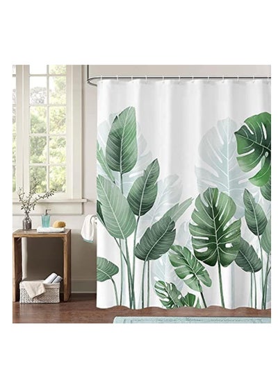 Buy Waterproof Fabric Plant Shower Curtain for Bathroom with Hooks, Tropical Green Plant Shower Curtain for Laundry room in UAE