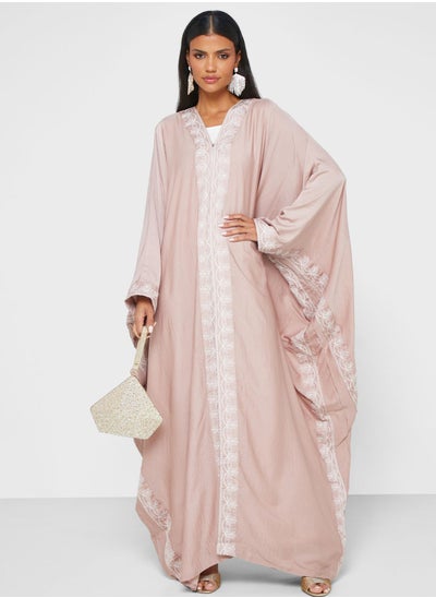 اشتري Embroidered V- Neck Open Abaya في السعودية