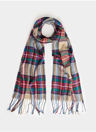 Buy Checked Scarf with Fringe Detail in Saudi Arabia