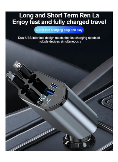 Buy 12/24V 120W Fast Car Charger with Retractable Charging Cable Fast Car Power Adapter PD20W for iPhone Type C 40W Car Bluetooth USB Charger Plug with iPhone,Samsung,Galaxy,Huawei,Xiaomi in Saudi Arabia