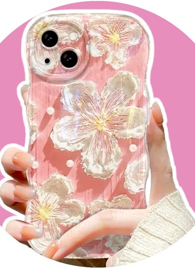 Buy Beautiful UV Painting Flower TPU Mobile Phone Cover Case with Wrist Strap for iPhone 15 Plus in UAE