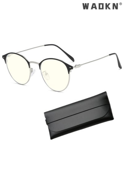 Buy Blue Light Blocking Glasses - Computer Game Glasses Retro Round Eyeglasses Frame for Women Men, Anti Eye Eyestrain UV 400 Protection Reading Gaming Glasses Black Silver in UAE