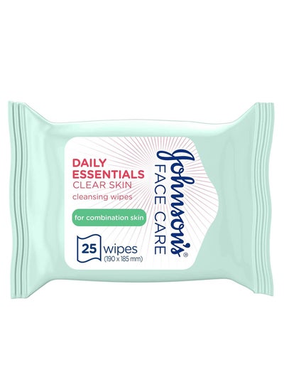 Buy JOHNSON’S Cleansing Face Wipes, Daily Essentials Make up remover, Clear Skin, Combination Skin, Pack of 25 wipes in UAE