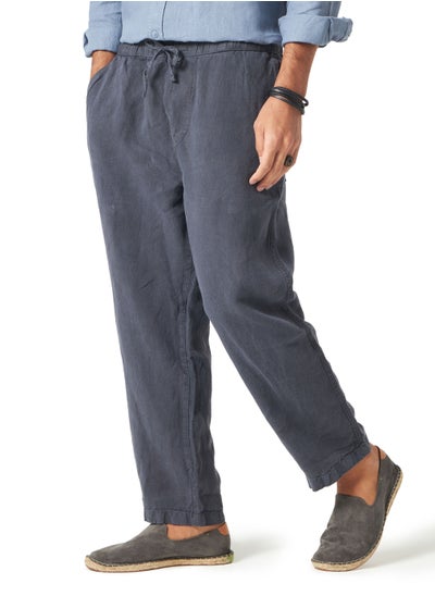 Buy Pure Linen Blue Relaxed Fit Casual Pants in UAE