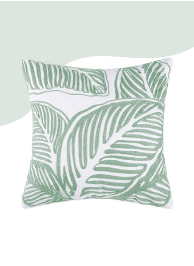 Buy Decorative Embroidered Cushion Cover Green/White 45x45Cm (Without Filler) in Saudi Arabia