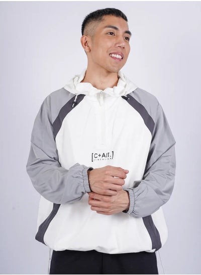 Buy Men’s Zip Closer Hooded Long Sleeves Shirt in Off White in UAE