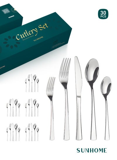 Buy 24-Piece Stainless Steel Cutlery Set with Laser Engraving For Kitchen in UAE