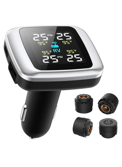 اشتري Tire Pressure Monitoring System, Wireless TPMS, with 4 External Sensors & 6 Alarm Modes, Colorful Display, Real-time Tire Pressure Monitor System, for Sedan/RV/Trailer/Coach/Truck (0-87 PSI) في الامارات