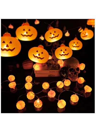 اشتري Halloween Pumpkin String Lights 20 LED 9.8ft 3D Cute Waterproof Orange Jack-O-Lantern Battery Operated Lights في الامارات