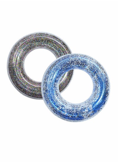 Buy Inflatable Pool Float Tube, 31" Inflatable Swimming Ring with Colorful Sparkling Glitters for The Beach Outdoor Party Supplies, 2pcs in Saudi Arabia