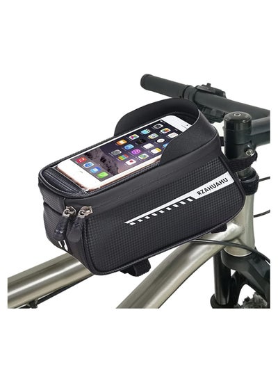 اشتري Bike Front Frame Bag, Waterproof Bike Bag Bike Phone Holder Mountain Bicycle Handlebar Pouch Bike Accessories Cycling Storage Bag with TPU Touch-Screen Sun-Visor Rain Cover for Phones under 6.5” في الامارات