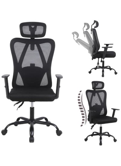 اشتري Office Chair Ergonomic Desk Chair, Breathable Mesh Design High Back Computer Chair, Adjustable Headrest and Lumbar Support Executive Office Swivel Chair for Home Office Study في السعودية