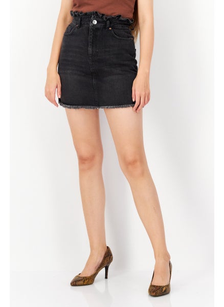 Buy Women Solid Denim Mini Skirt, Black in UAE