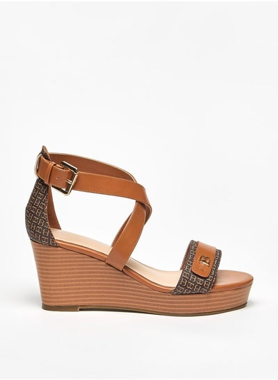 Buy Women's Cross Strap Wedge Heeled Sandals with Buckle Closure in Saudi Arabia