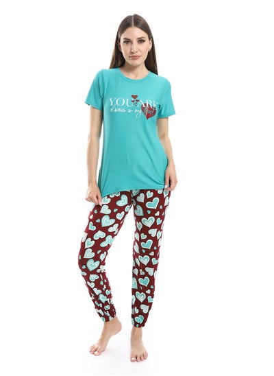 Buy Women Pajama Set With Half Sleeves And Printed Photo in Egypt