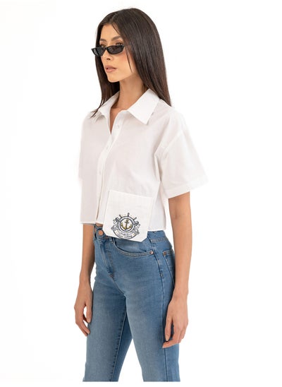 Buy Cropped Shirt With Printed Pocket in Egypt