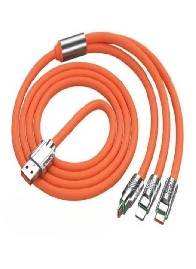 Buy Charging Cable 3 in 1 That Supports Fast Charging And Data Transfer From (USB) To (Type C, Micro, iPhone) - Orange in Egypt