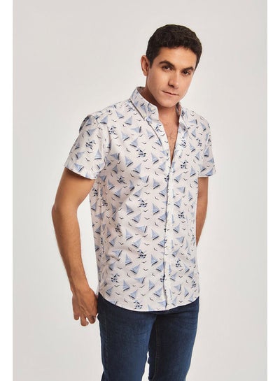 Buy Fancy Short Sleeve Regular Fit Printed Cotton Shirt for Men in Egypt