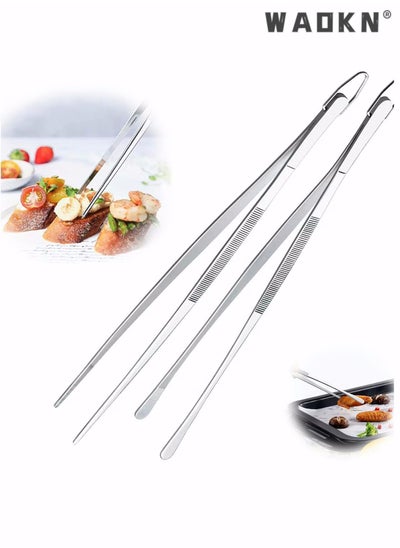 Buy Cooking Tweezer Tongs, Stainless Steel 12" Kitchen Pointed Round Head Tweezers with Precision Serrations for Baking Decor, Kitchen Cooking, Grilling Seafood (2 Pcs) in UAE