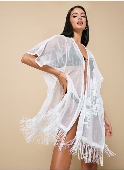 Buy Floral Placement Fringe Trim Kimono in Saudi Arabia