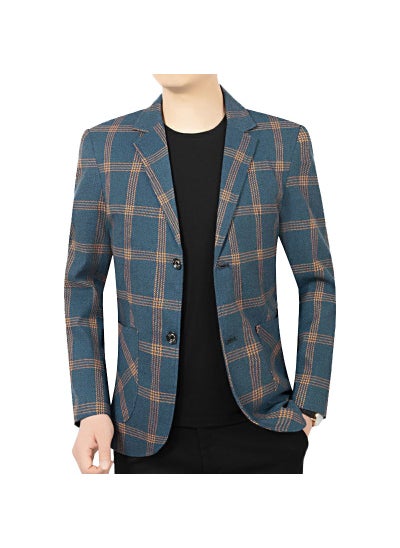 Buy 2024 Spring Autumn Mens Blazer Casual Business JacketXZ1760 Cyan XZ1760 Cyan in UAE