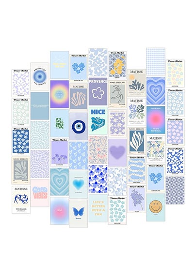 Buy Minimalist Wall Art for Blue Room Decor Aesthetic, 50pcs Danish Pastel Wall Collage Kit Aesthetic Pictures, Minimalist Decor Aesthetic Posters in Saudi Arabia