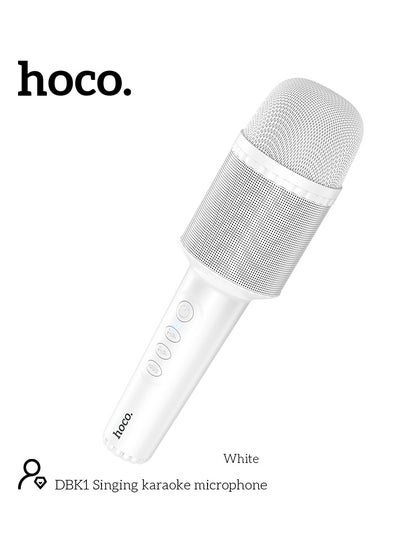 Buy hoco DBK1 Singing Karaoke Microphone with Bluetooth and TWS – 6-Hour Music Playtime, 5W Speaker, and AUX Support (White) in UAE