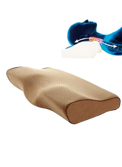 اشتري Contour Memory Foam Pillow for Neck Pain Relief for Side Back Stomach Sleepers Camel Brown في الامارات